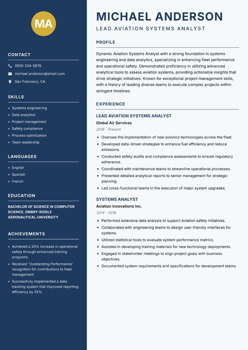 Aviation Systems Analyst resume template — Classic Clean