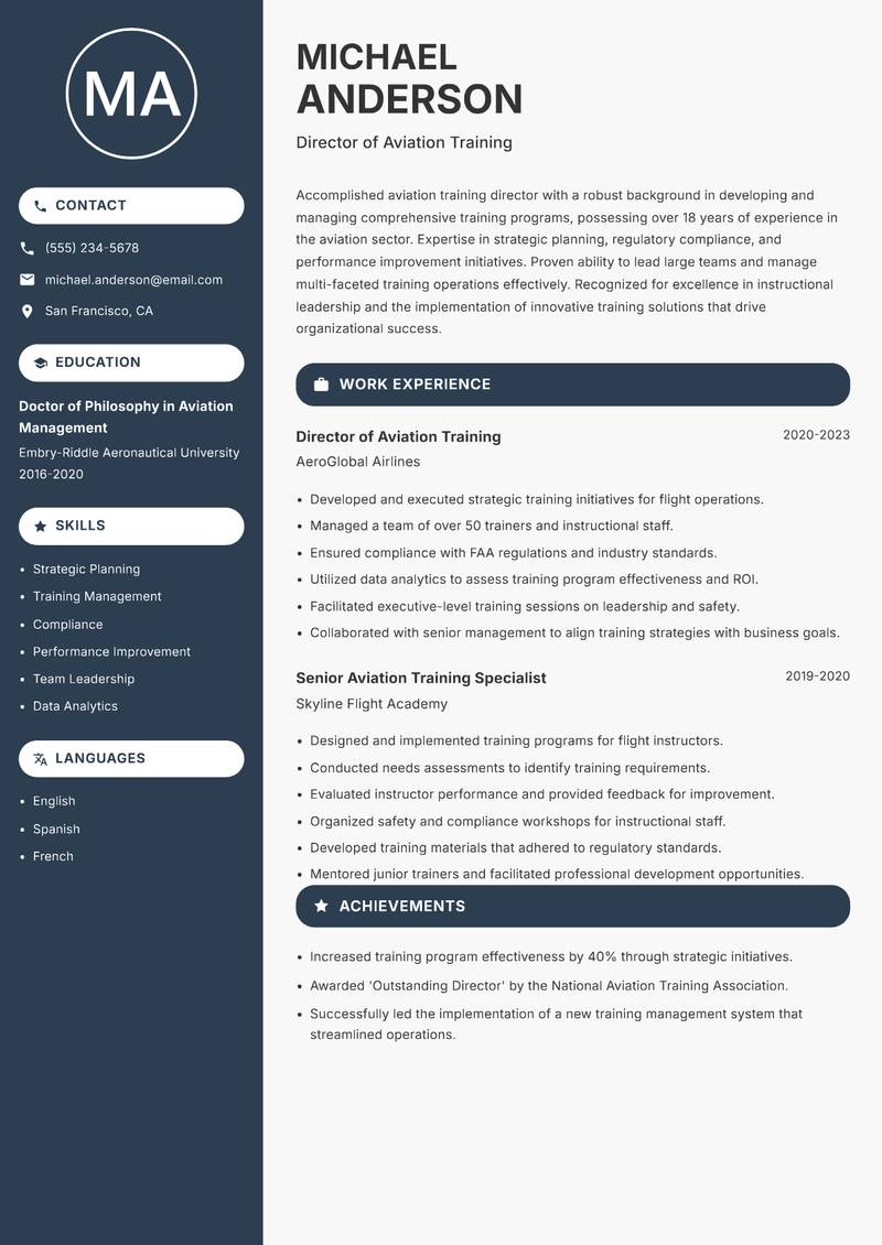 Aviation Trainer resume template — Compact