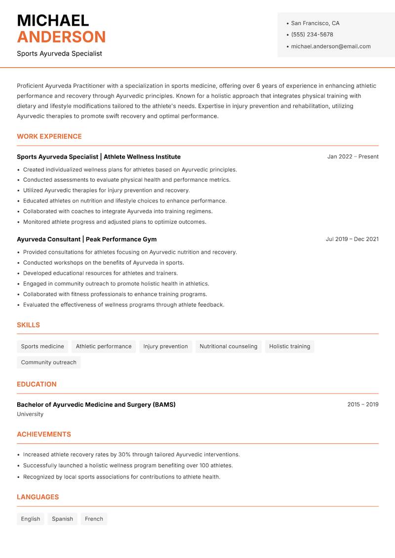 Ayurveda Practitioner resume template — Modern Professional