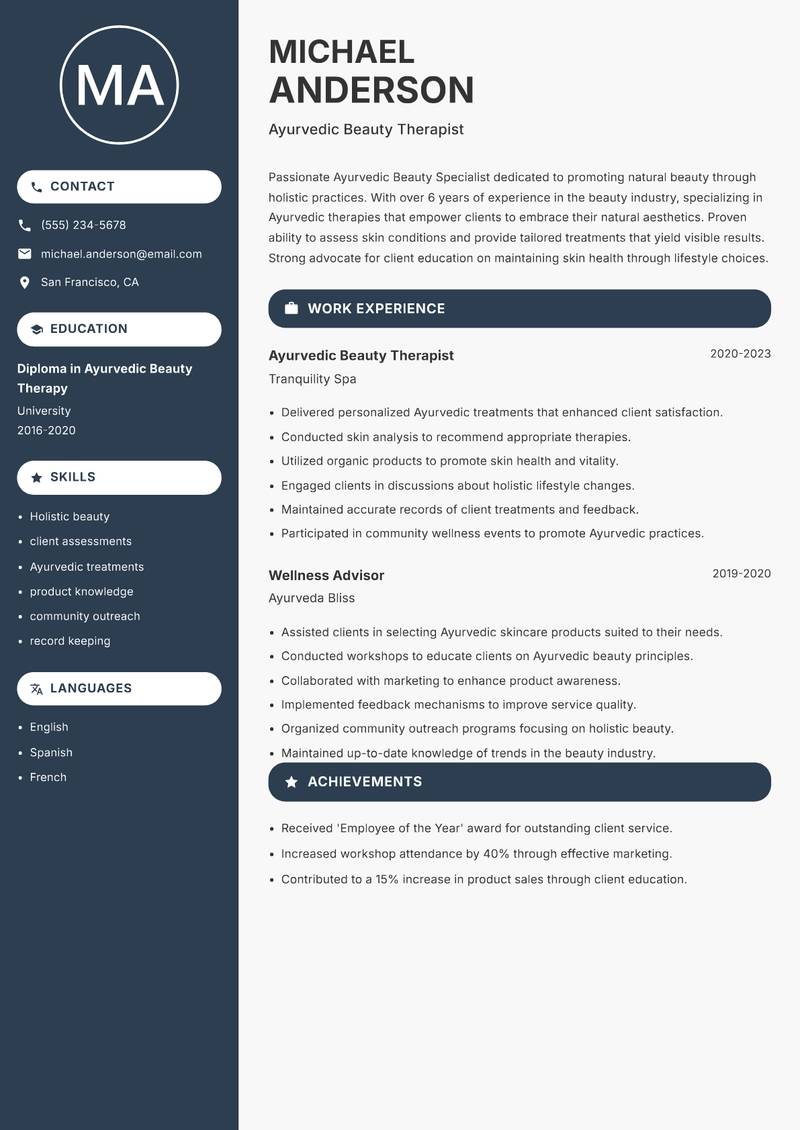 Ayurvedic Beauty Specialist resume template — Compact