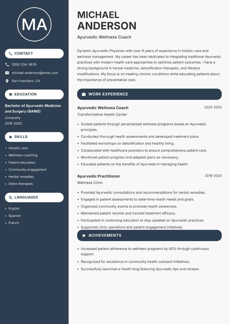 Ayurvedic Physician resume template — Compact