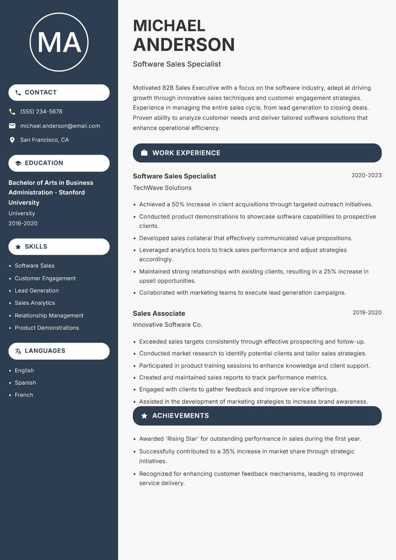 B2B Sales Executive resume template — Compact