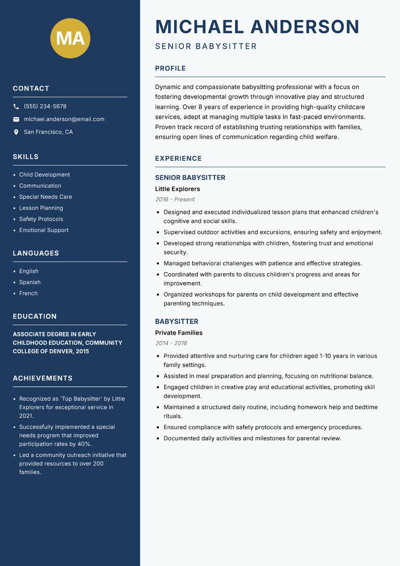 Babysitter resume template — Classic Clean