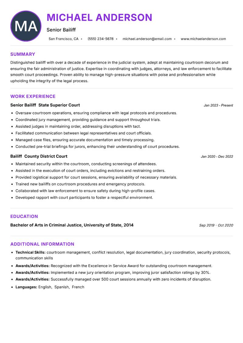Bailiff resume example — ATS-friendly template