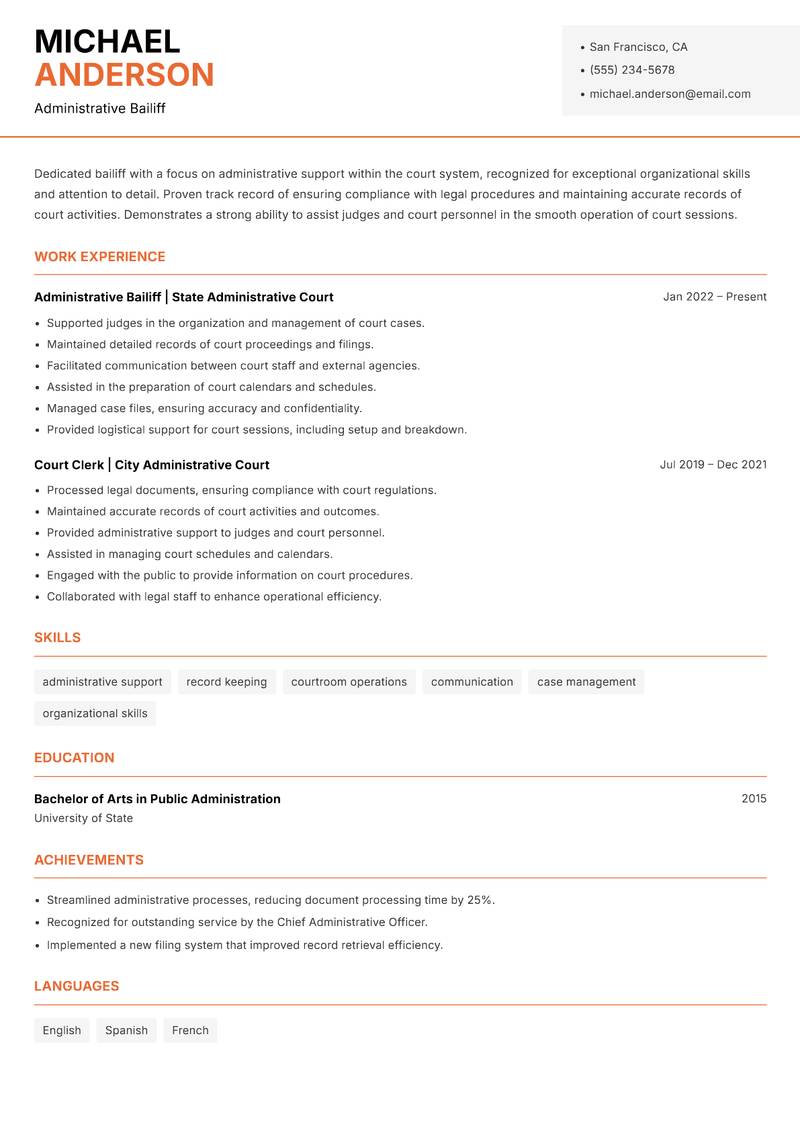 Bailiff resume template — Modern Professional