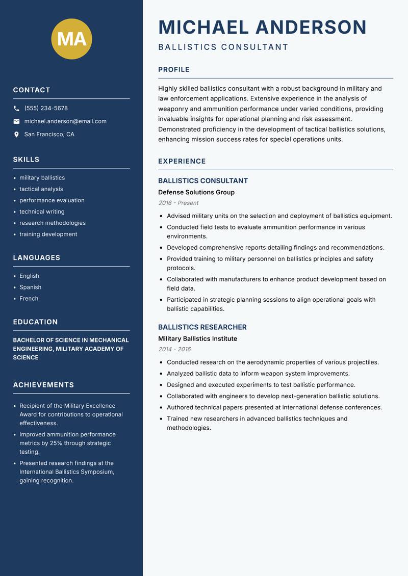 Ballistics Expert resume template — Classic Clean