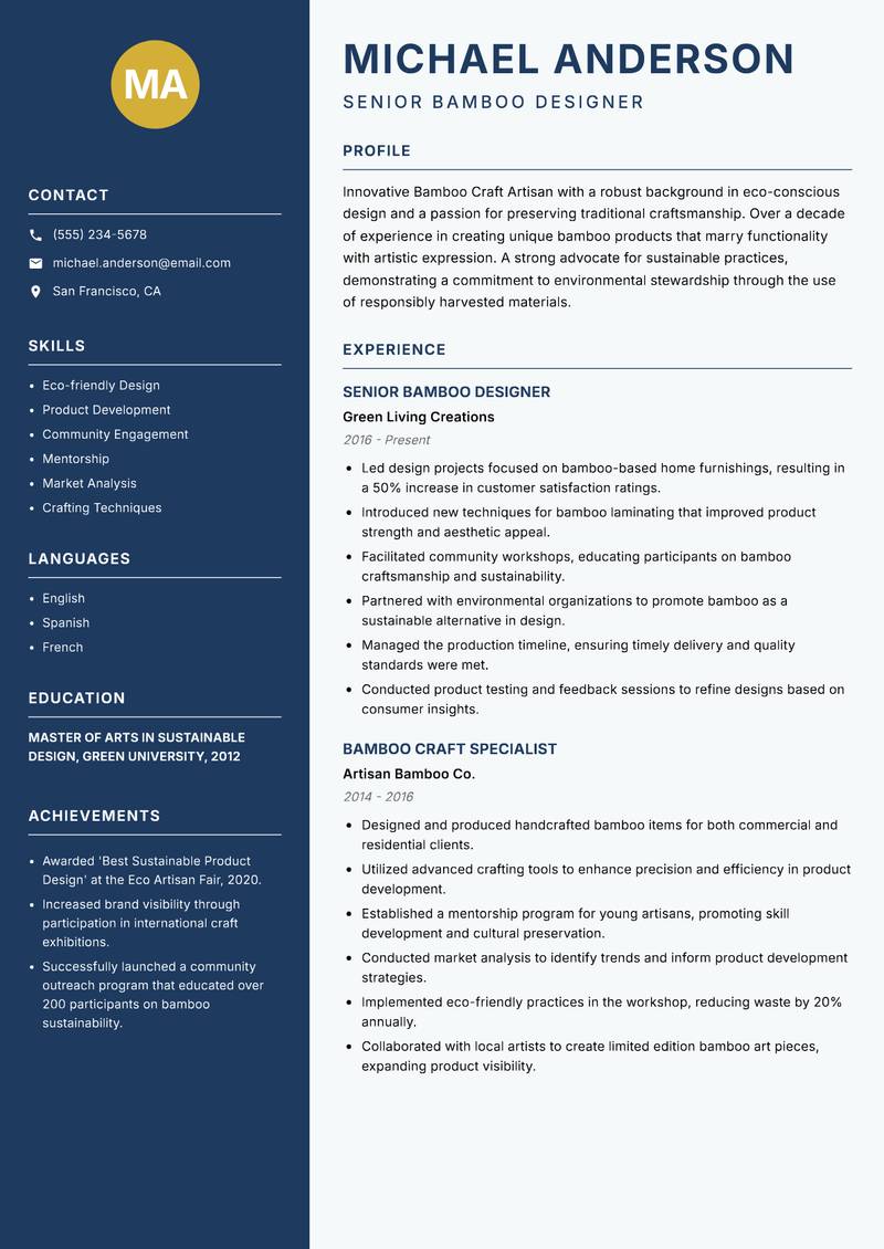Bamboo Craft Artisan resume template — Classic Clean