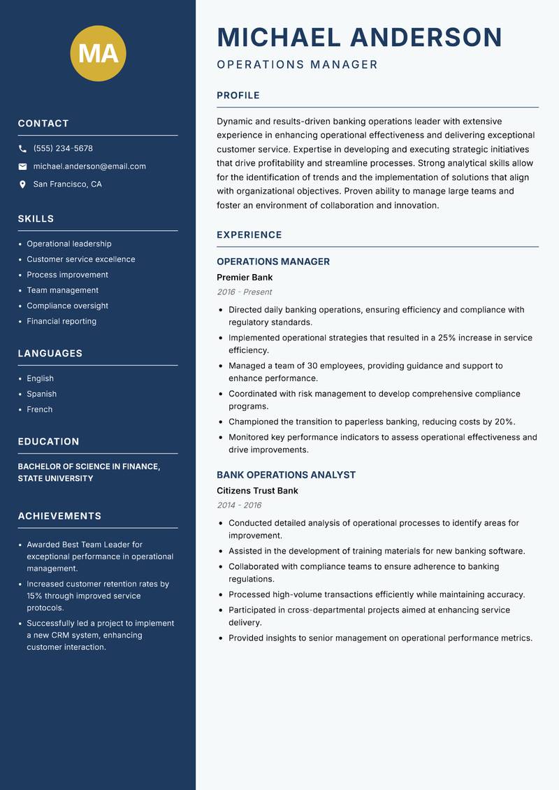 Bank Operations Officer resume template — Classic Clean