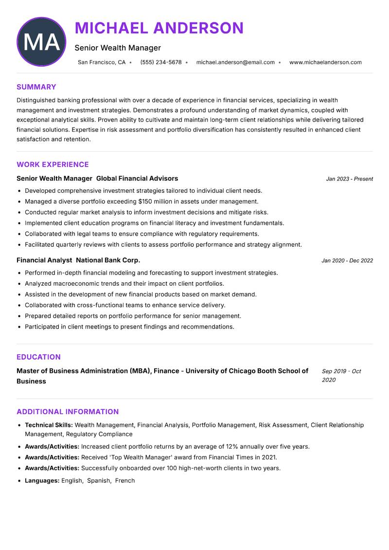 Banker resume example — ATS-friendly template