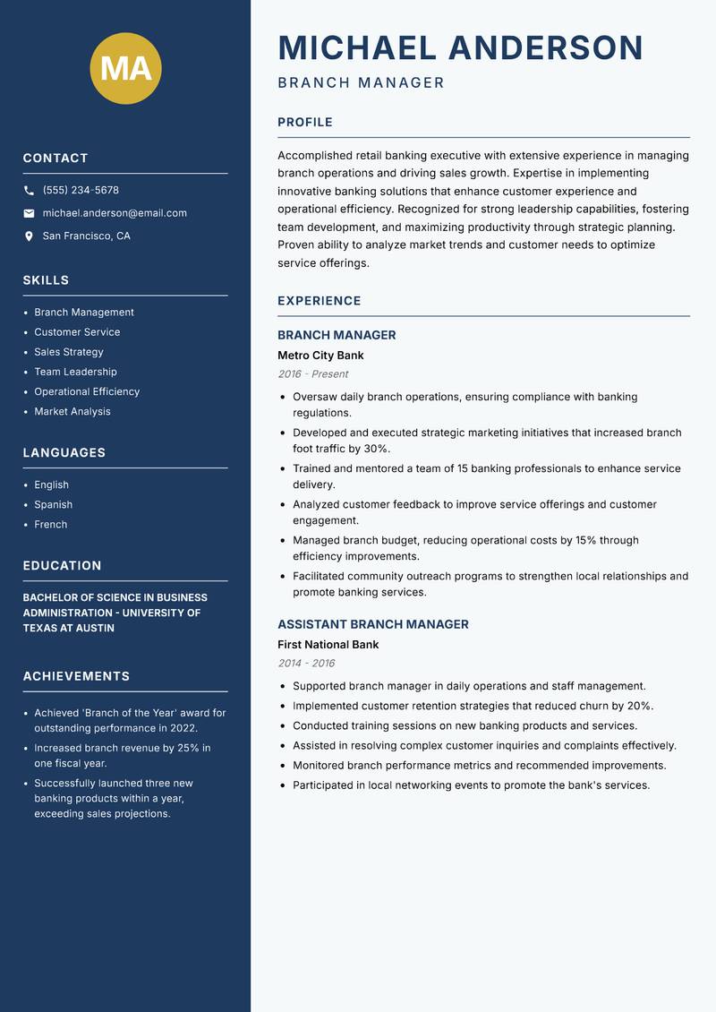 Banker resume template — Classic Clean