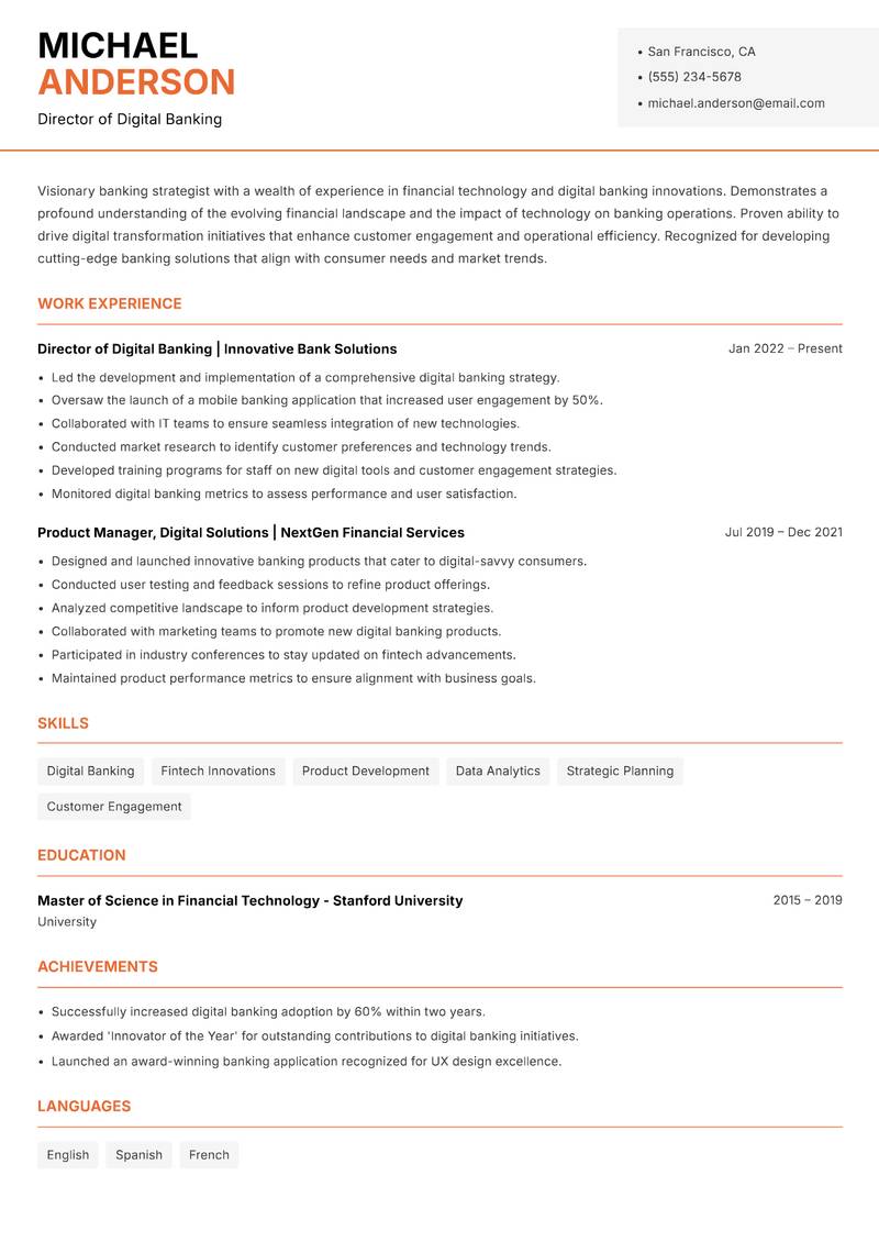 Banker resume template — Modern Professional