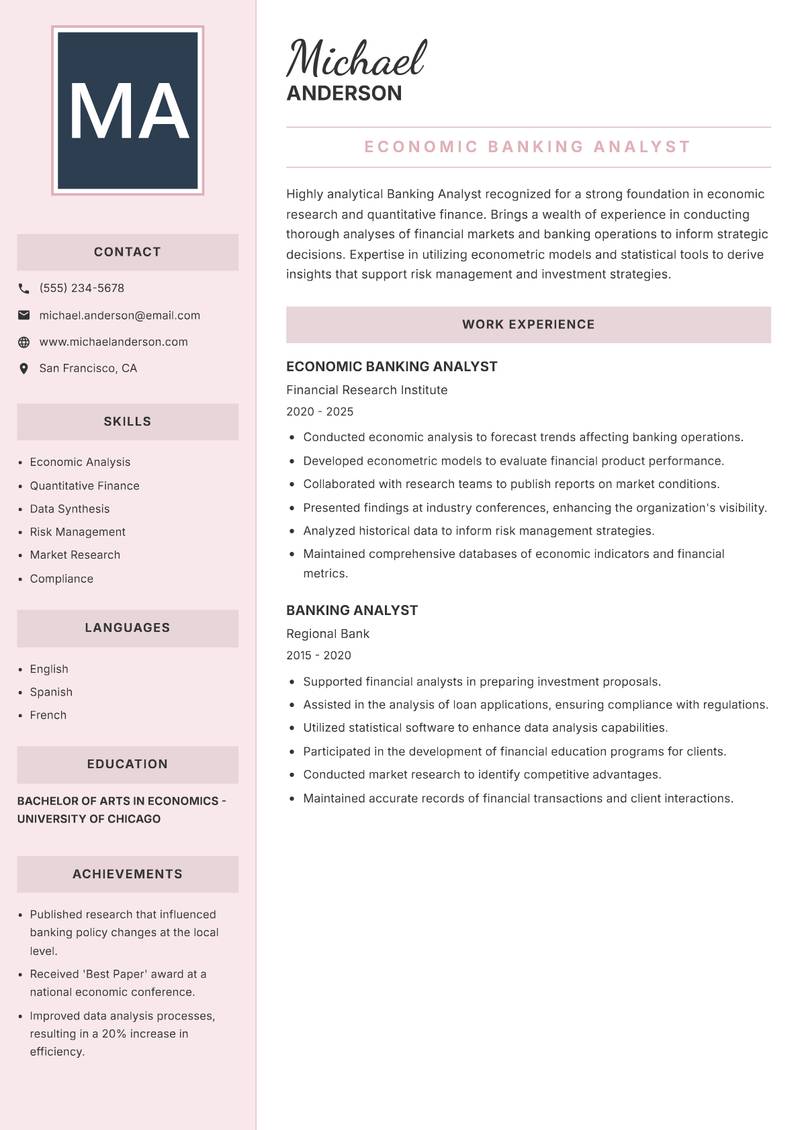 Banking Analyst resume template — Executive