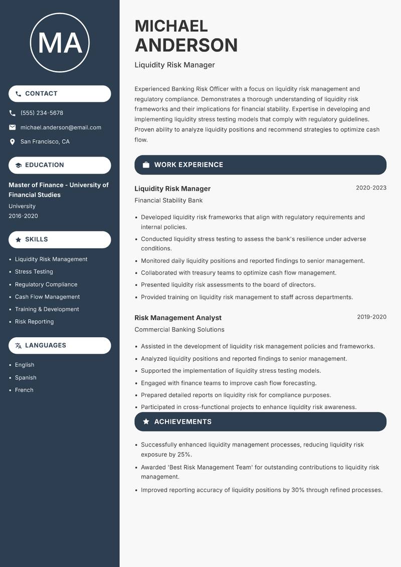 Banking Risk Officer resume template — Compact