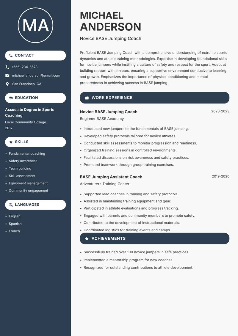 BASE Jumping Coach resume template — Compact