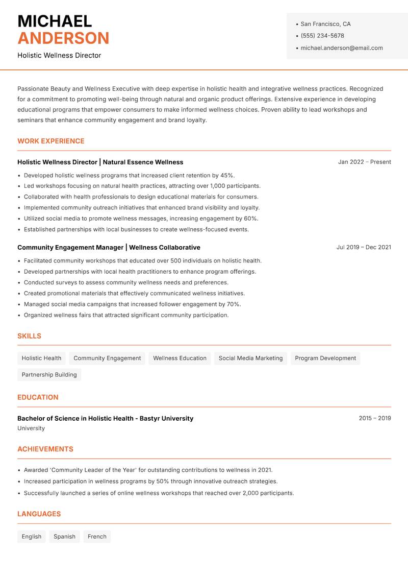 Beauty and Wellness Executive resume template — Modern Professional