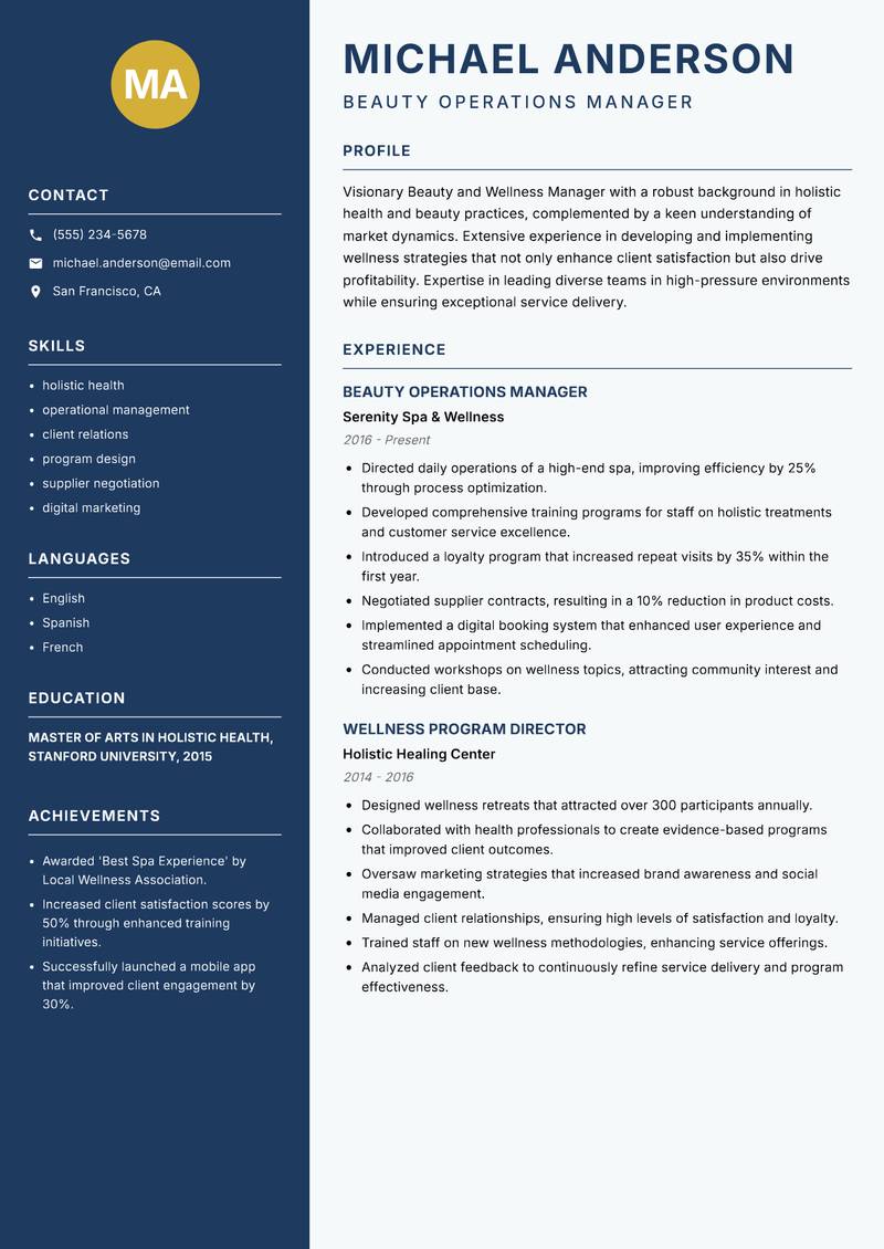 Beauty and Wellness Manager resume template — Classic Clean