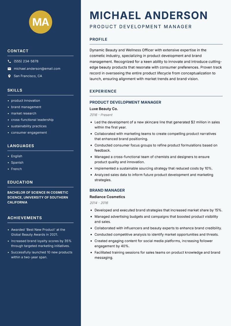 Beauty and Wellness Officer resume template — Classic Clean