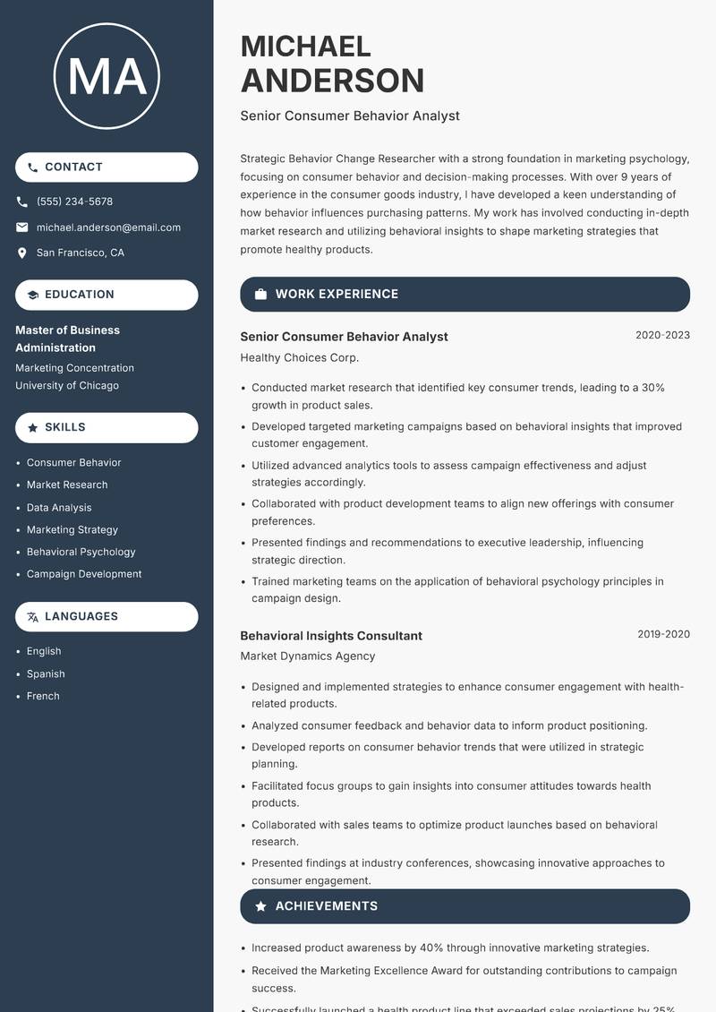 Behavior Change Researcher resume template — Compact