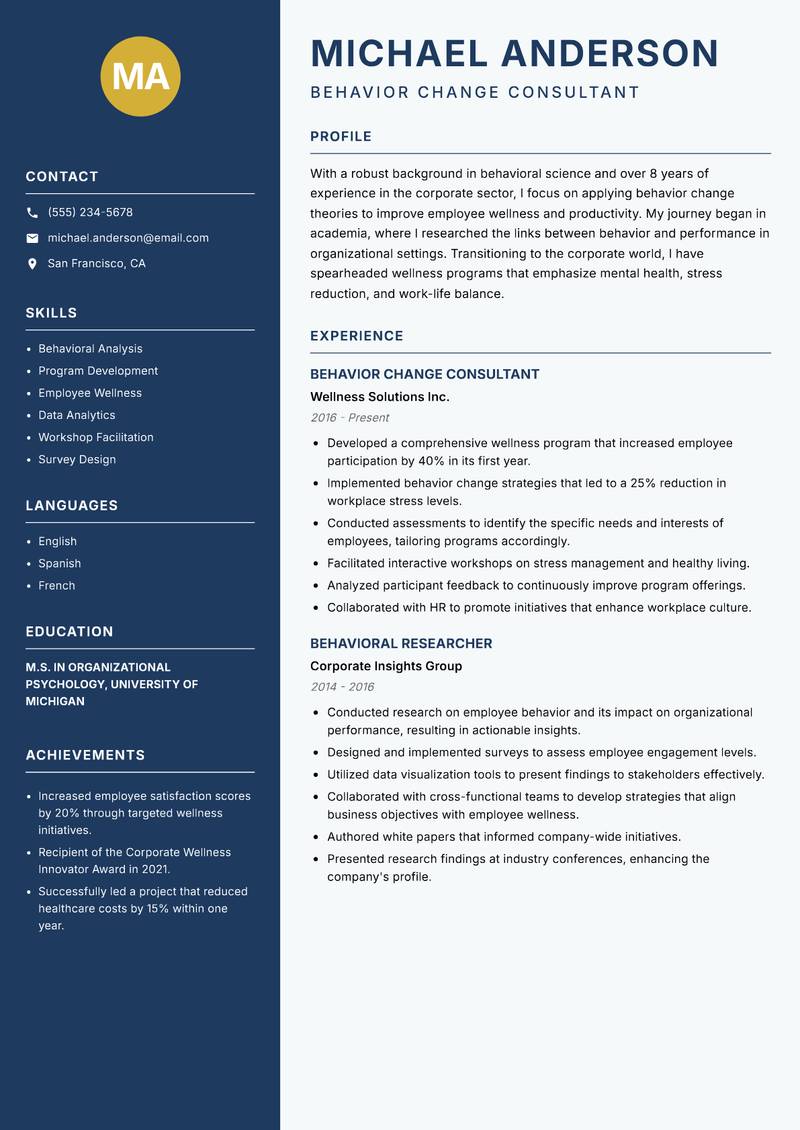 Behavior Change Scientist resume template — Classic Clean