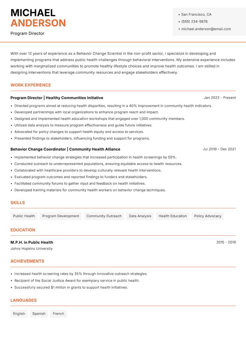 Behavior Change Scientist resume template — Modern Professional