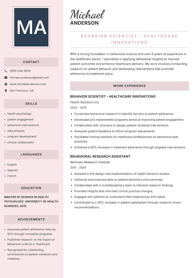 Behavior Scientist resume template — Executive