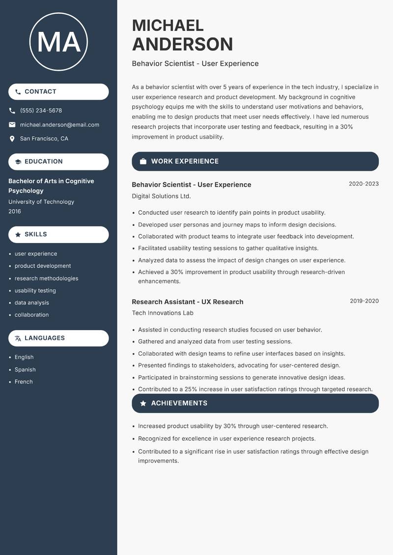 Behavior Scientist resume template — Compact