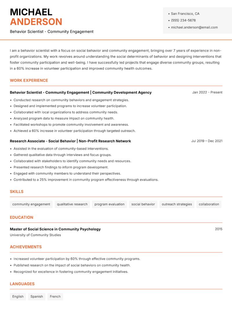 Behavior Scientist resume template — Modern Professional