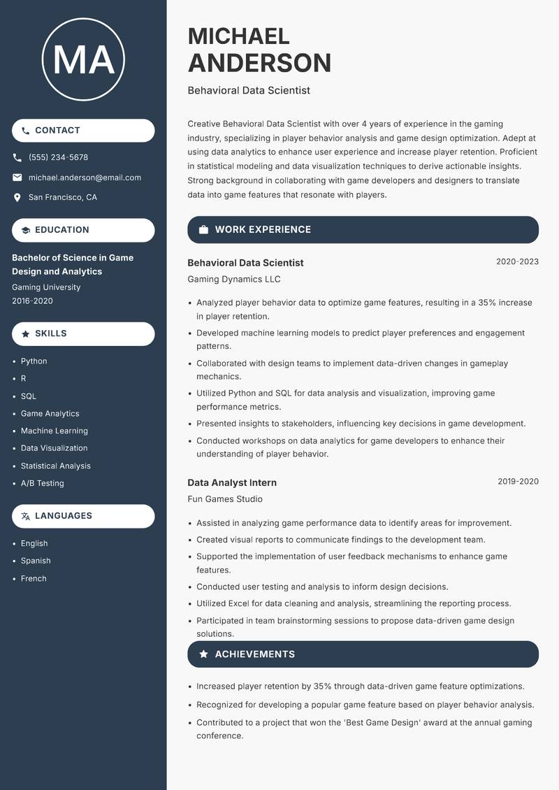 Behavioral Data Scientist resume template — Compact