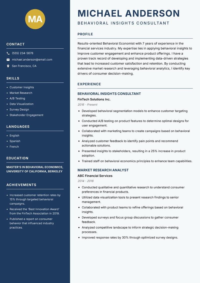 Behavioral Economist resume template — Classic Clean