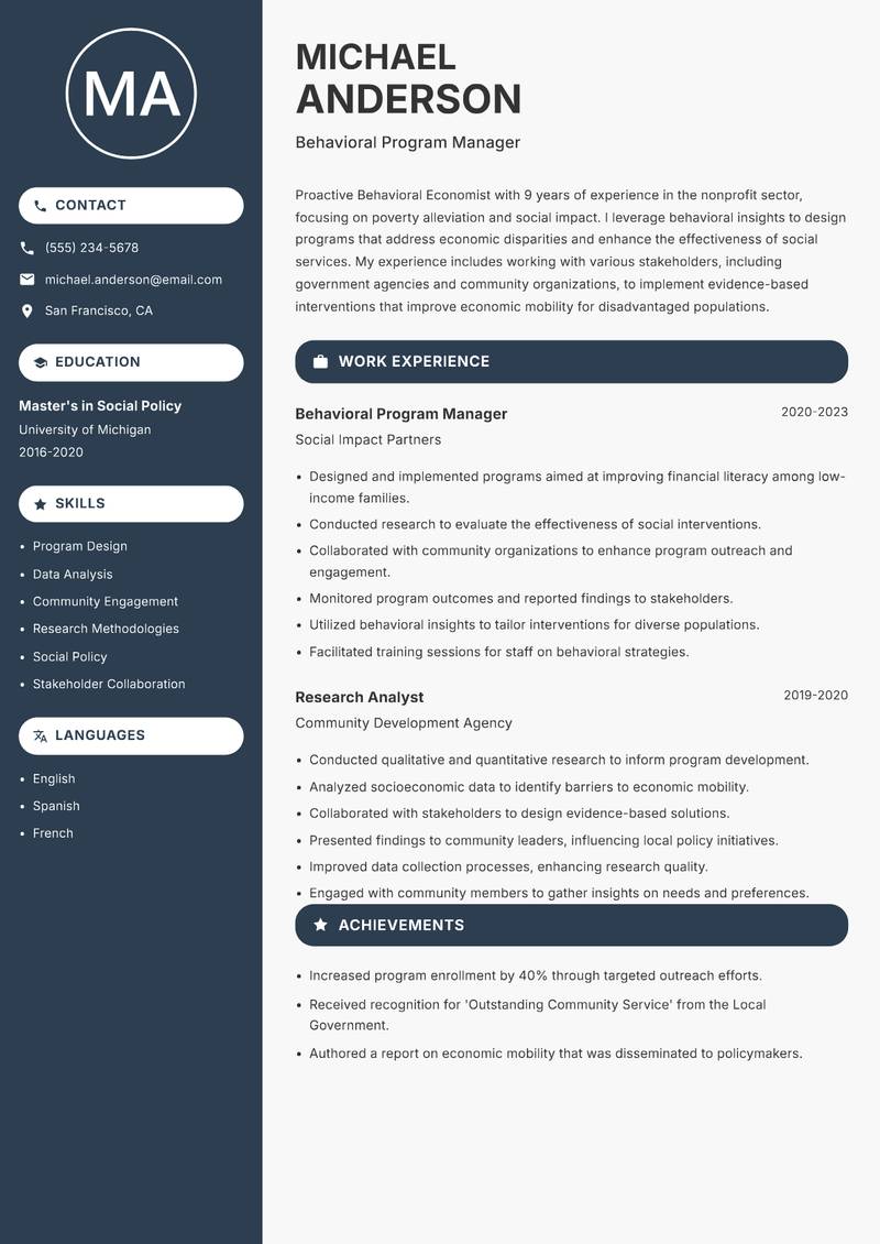 Behavioral Economist resume template — Compact