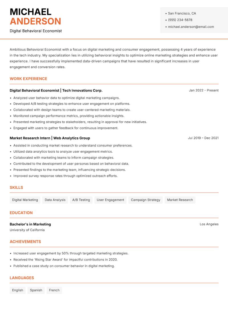 Behavioral Economist resume template — Modern Professional