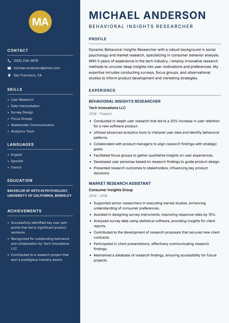 Behavioral Insights Researcher resume template — Classic Clean