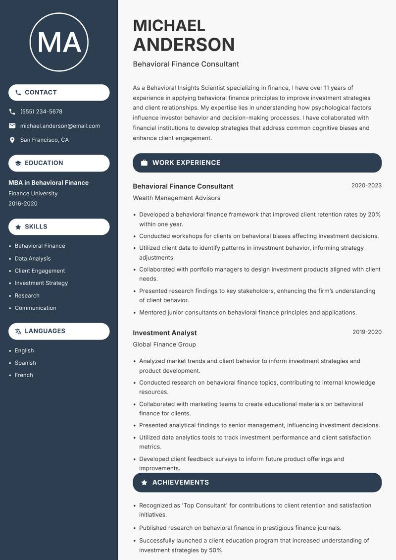 Behavioral Insights Scientist resume template — Compact