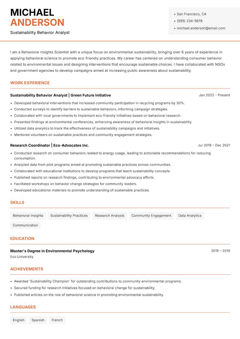 Behavioral Insights Scientist resume template — Modern Professional