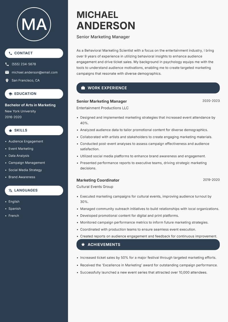 Behavioral Marketing Scientist resume template — Compact