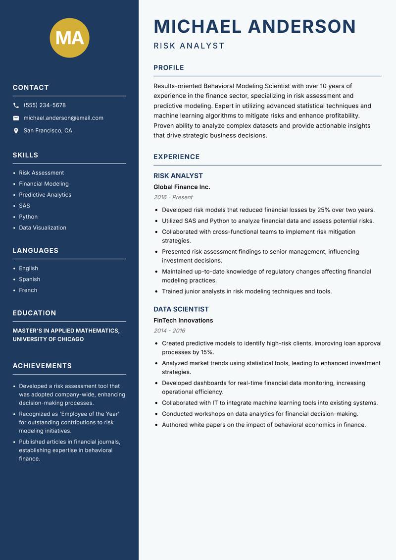 Behavioral Modeling Scientist resume template — Classic Clean