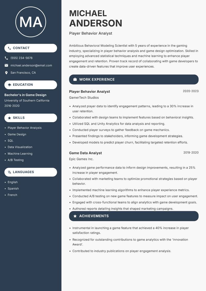 Behavioral Modeling Scientist resume template — Compact