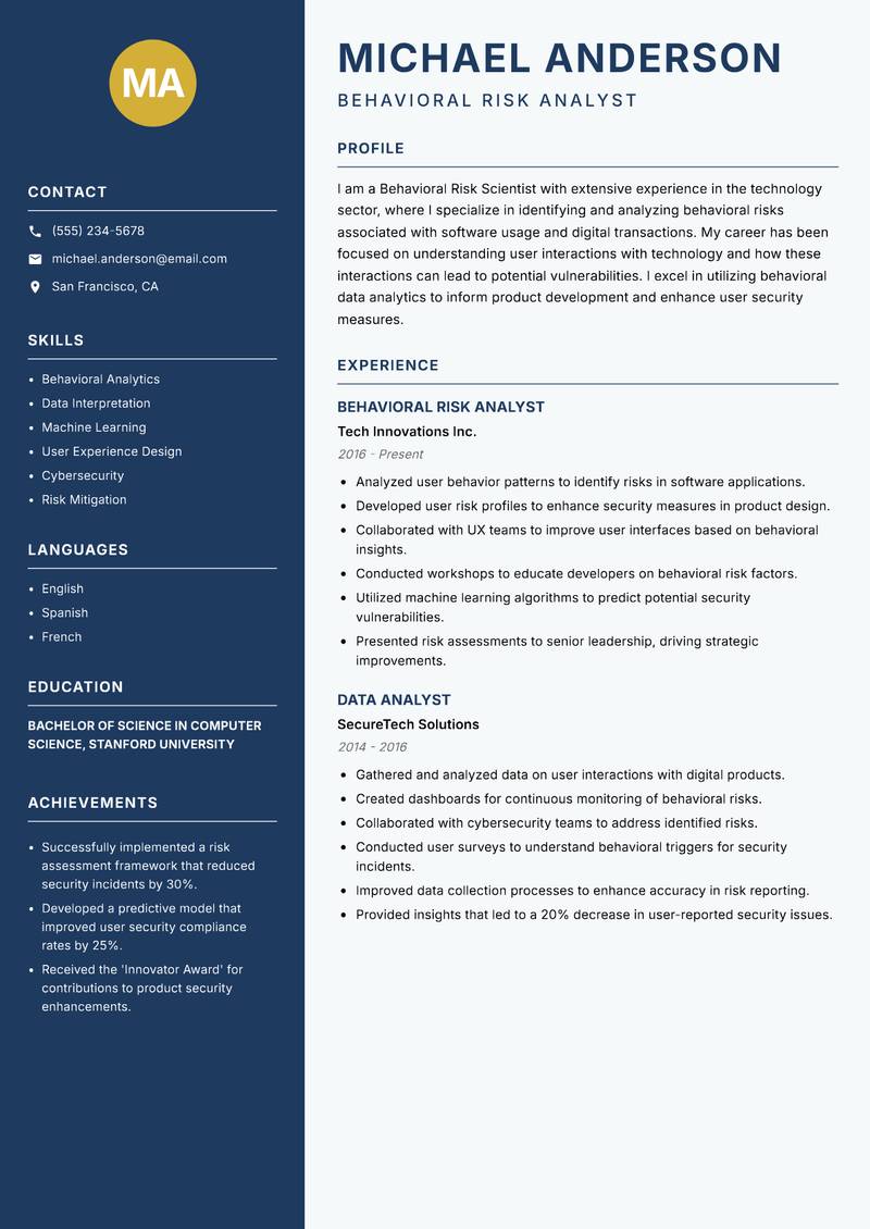 Behavioral Risk Scientist resume template — Classic Clean