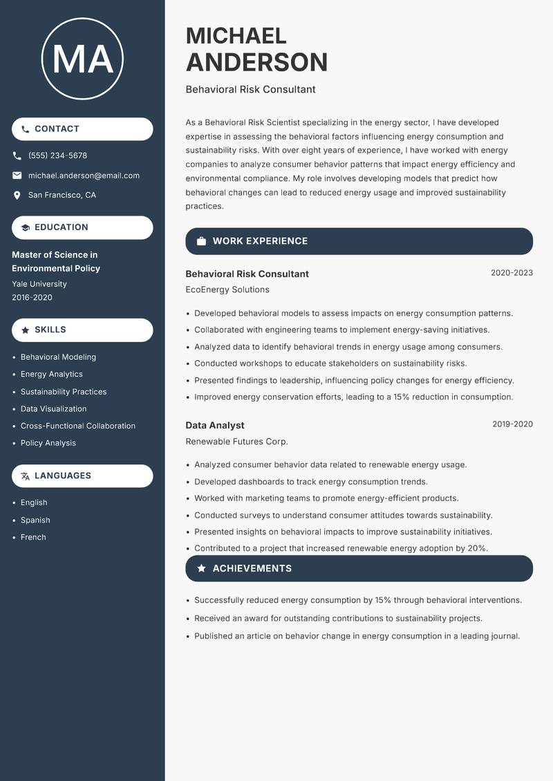 Behavioral Risk Scientist resume template — Compact