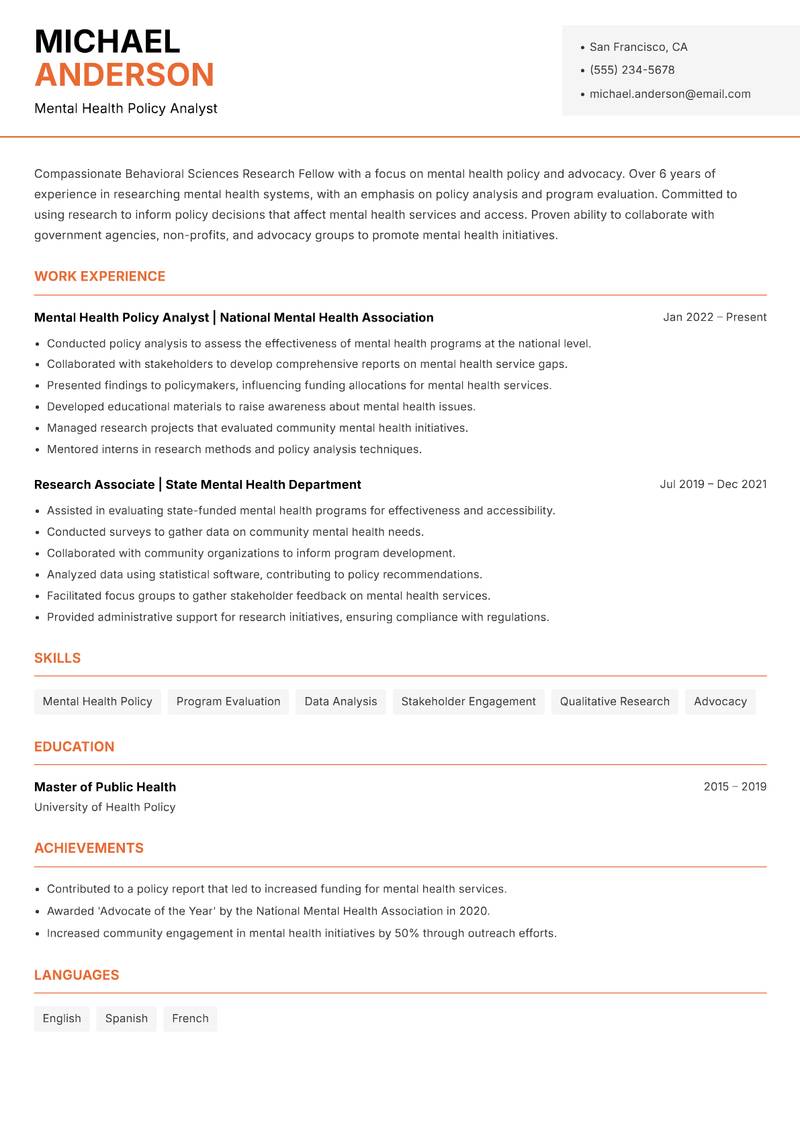 Behavioral Sciences Research Fellow resume template — Modern Professional