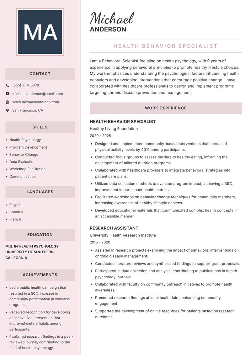 Behavioral Scientist resume template — Executive