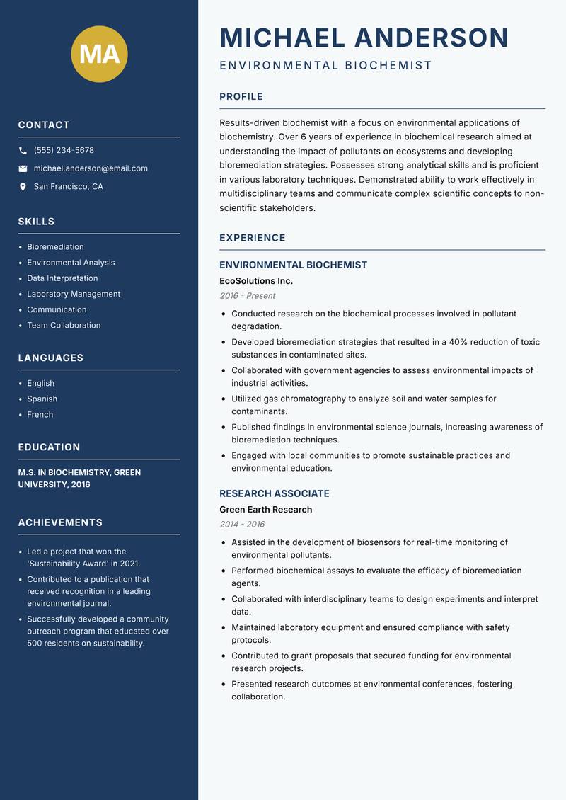 Biochemist resume template — Classic Clean
