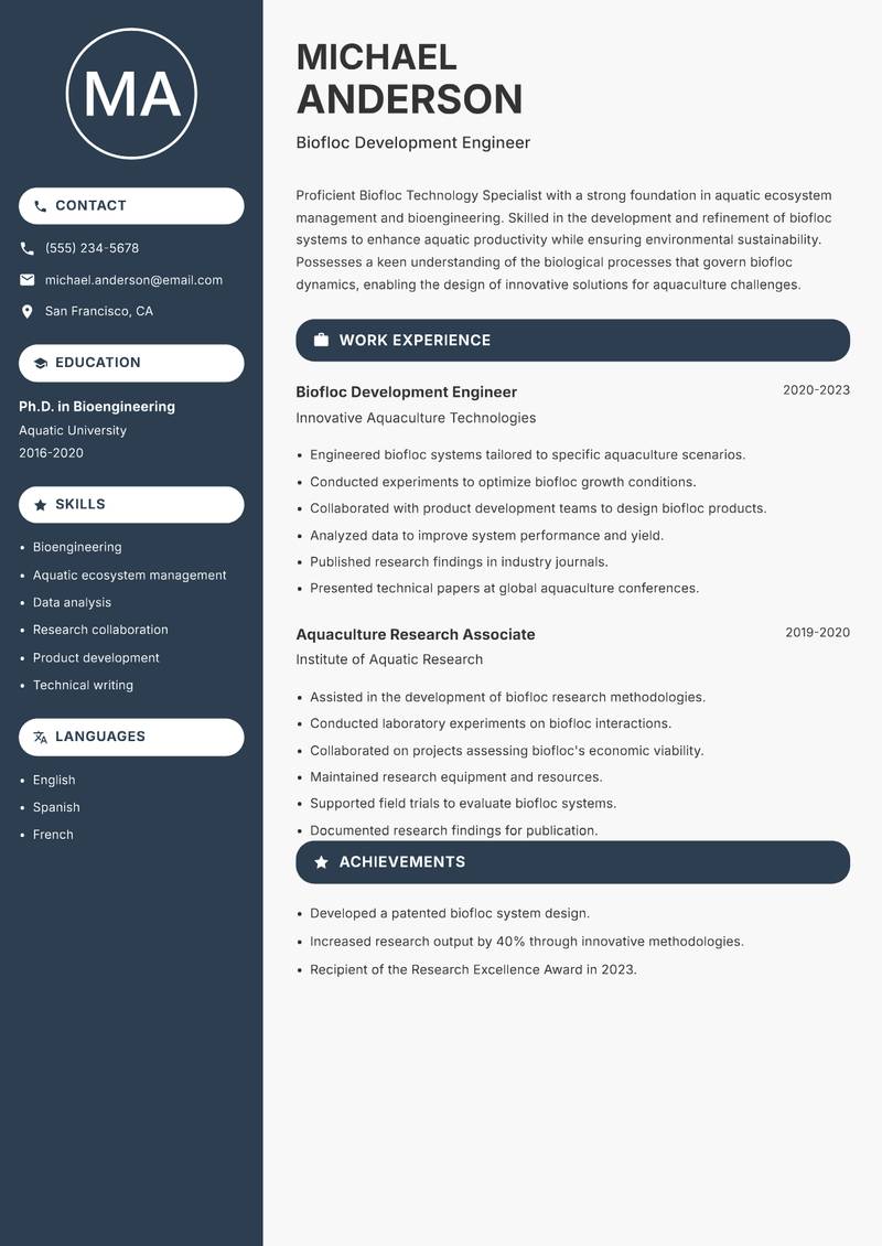 Biofloc Technology Specialist resume template — Compact