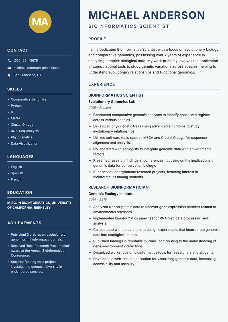 Bioinformatics Scientist resume template — Classic Clean
