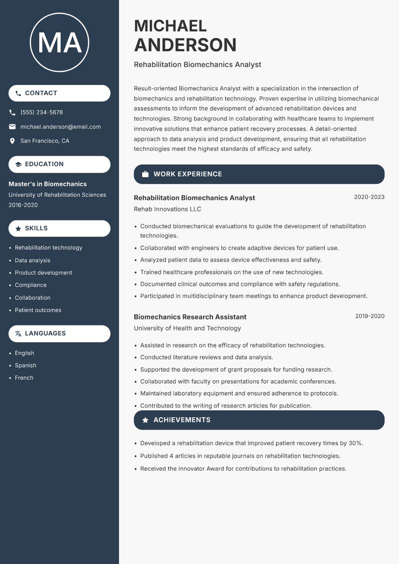 Biomechanics Analyst resume template — Compact