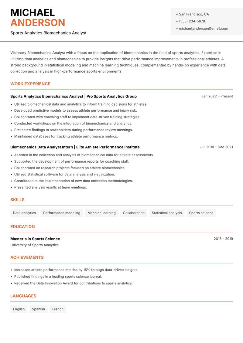 Biomechanics Analyst resume template — Modern Professional