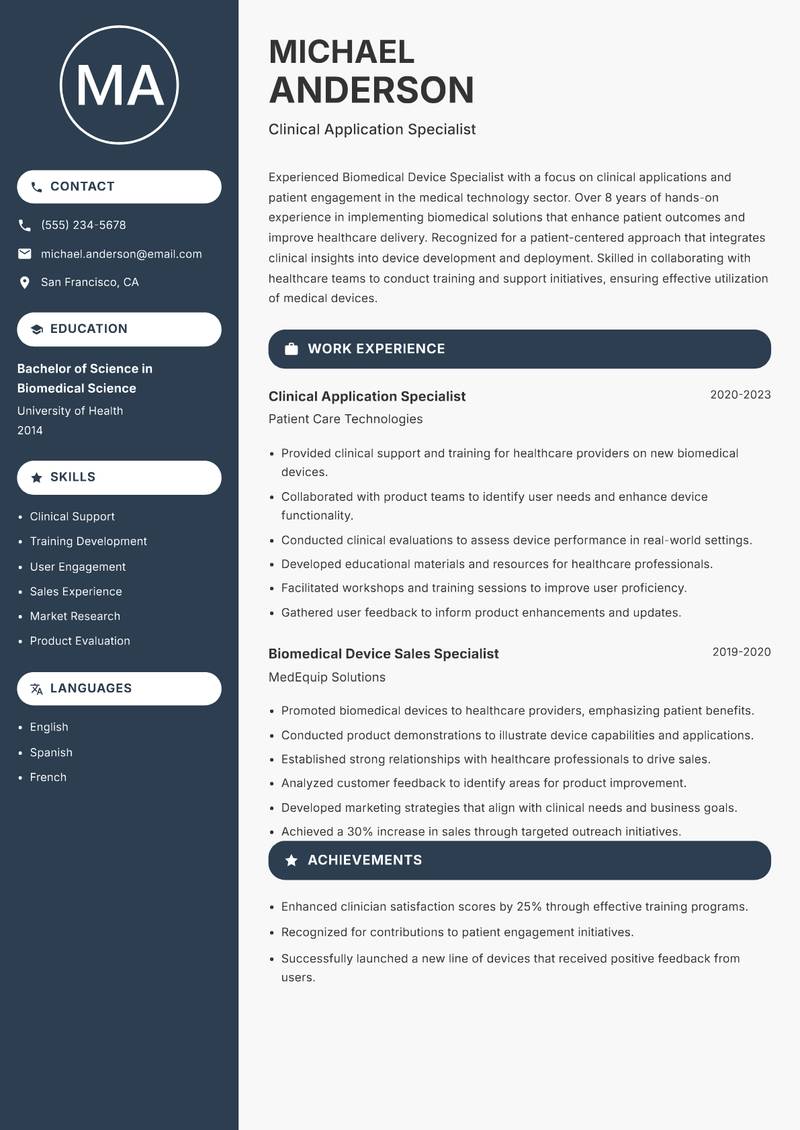 Biomedical Device Specialist resume template — Compact