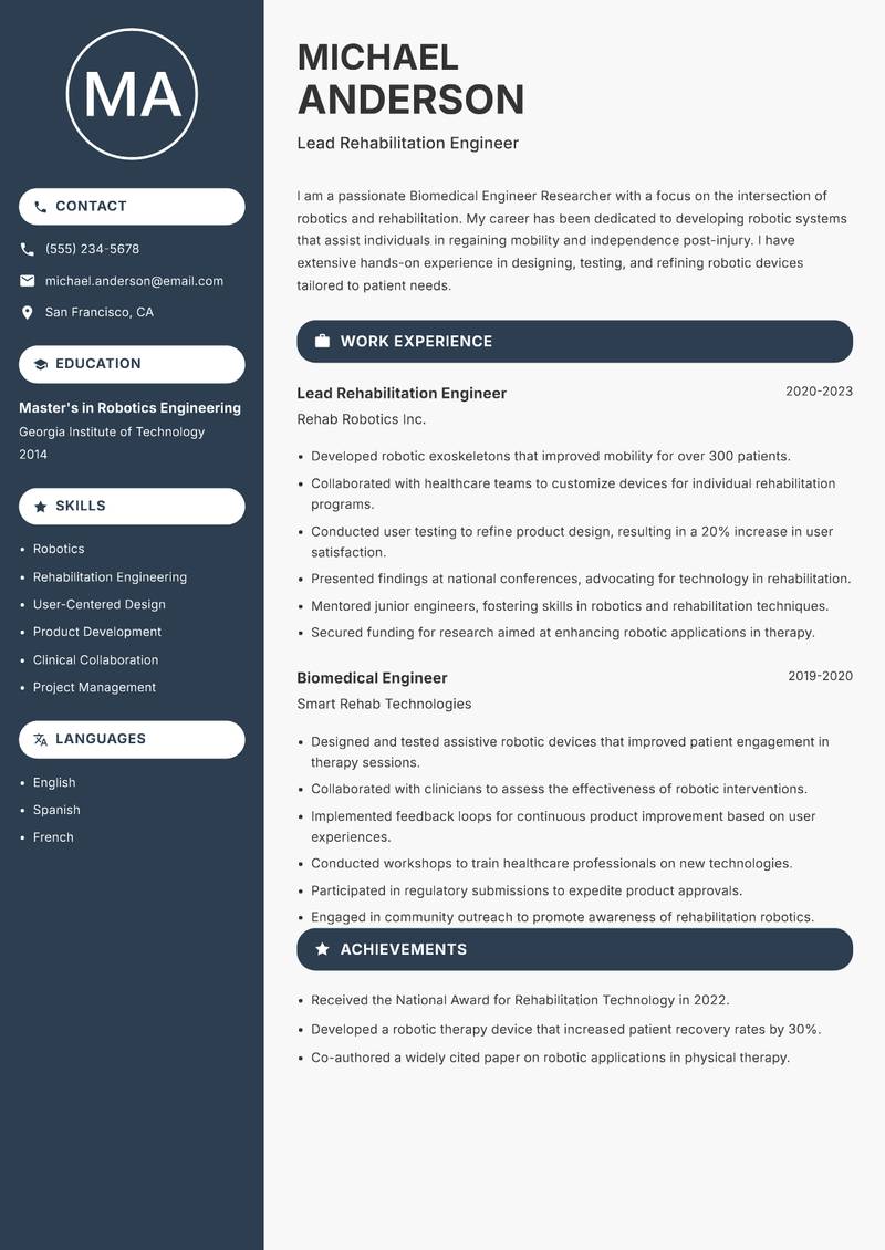 Biomedical Engineer Researcher resume template — Compact