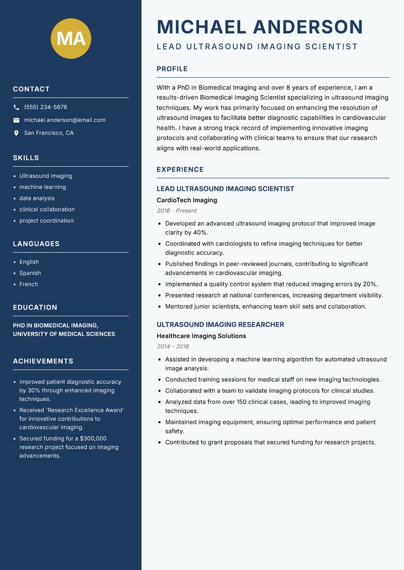 Biomedical Imaging Scientist resume template — Classic Clean