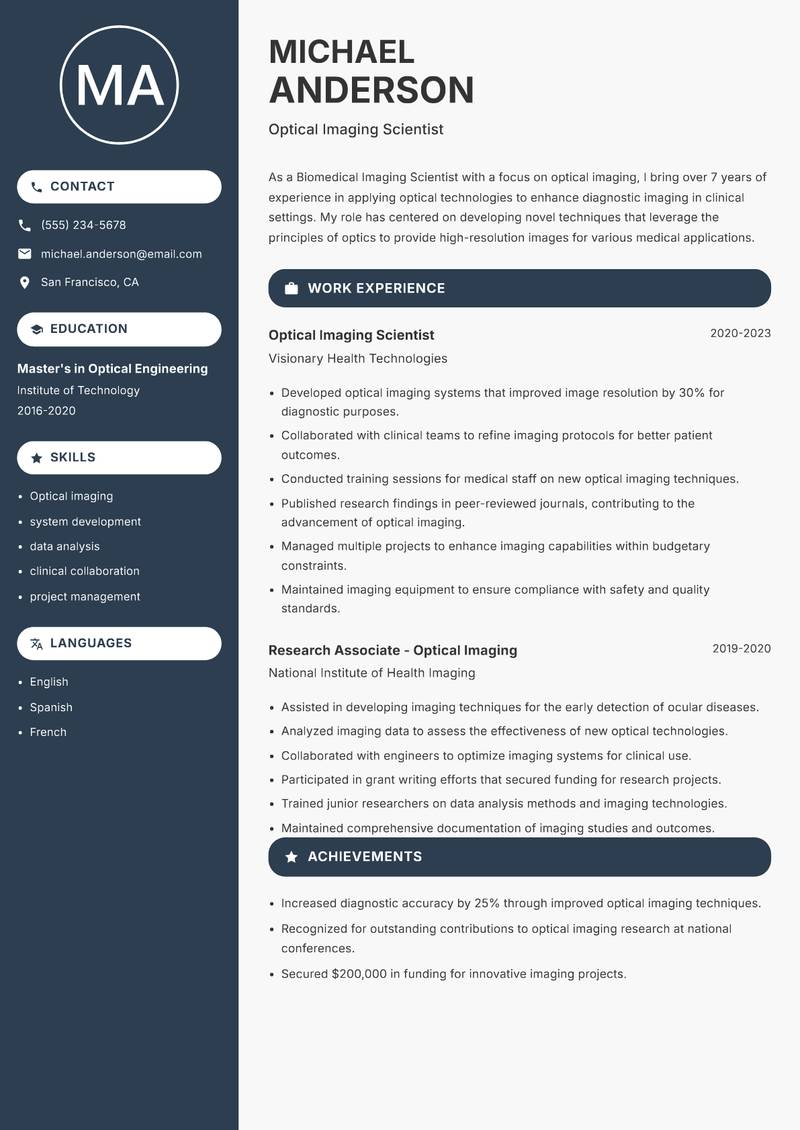 Biomedical Imaging Scientist resume template — Compact